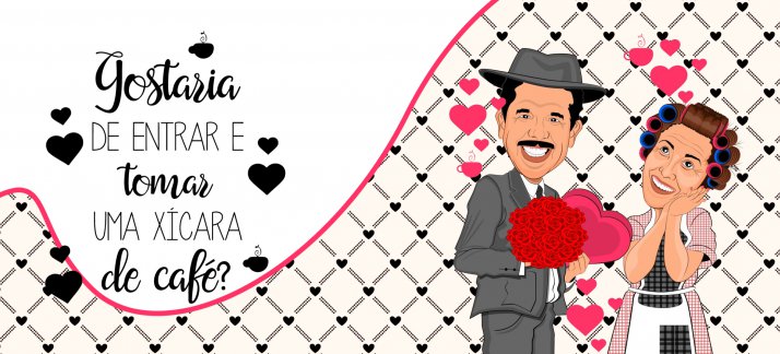 Arte para caneca: Dia dos namorados - Chaves, Dona Florinda e Seu Madruga - Namorados