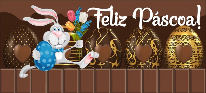Arte para caneca: Feliz Páscoa - Coelho, chocolates - Páscoa