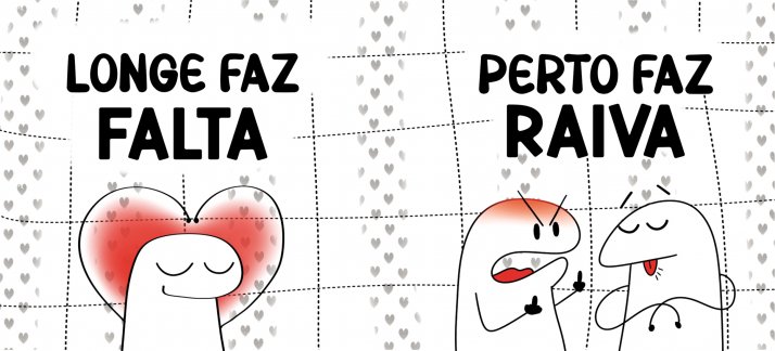 Arte para caneca: Amor, Flork - Longe faz falta, perto faz raiva - Amor