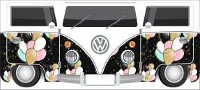 Arte similar: Kombi preta com balões coloridos, Volkswagen
